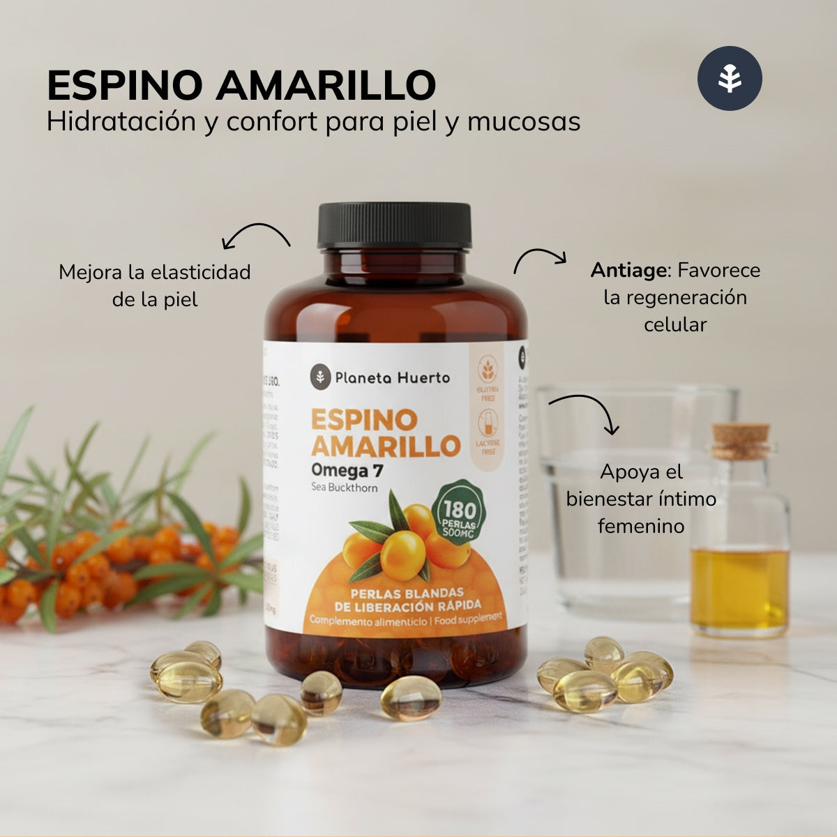 Pack 3x Omega 7 Espino Amarillo Planeta Huerto 180 Perlas