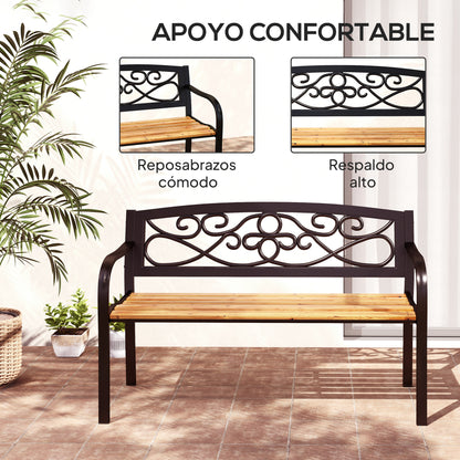 Outsunny Banco De Jardín Exterior De 2 Plazas 127x56x80 Cm Negro Y Natural_5