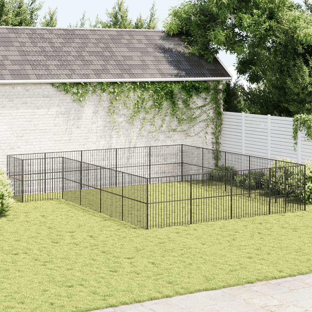 Corralito Para Perros Con 20 Paneles Acero Galvanizado Negro_1