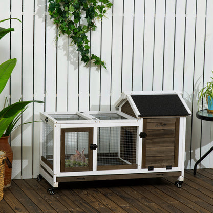Pawhut Conejera De Madera Con Ruedas 108x58x73,5 Cm Con Techo Abrible Corral_1