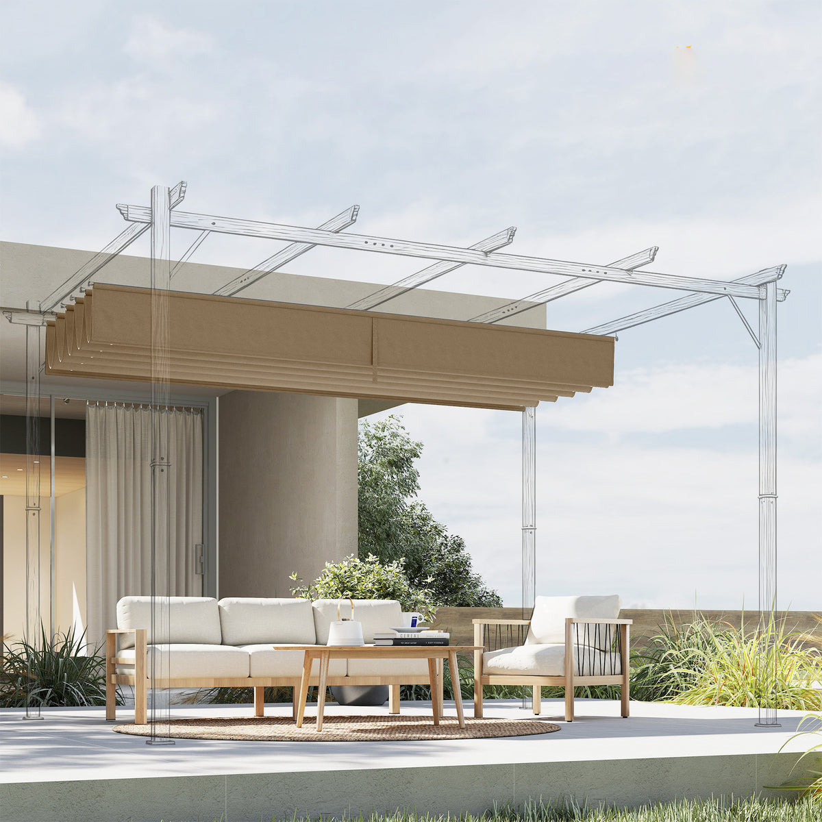 Techo De Pérgola Outsunny Poliéster Pardo 250x255x6 Cm_3
