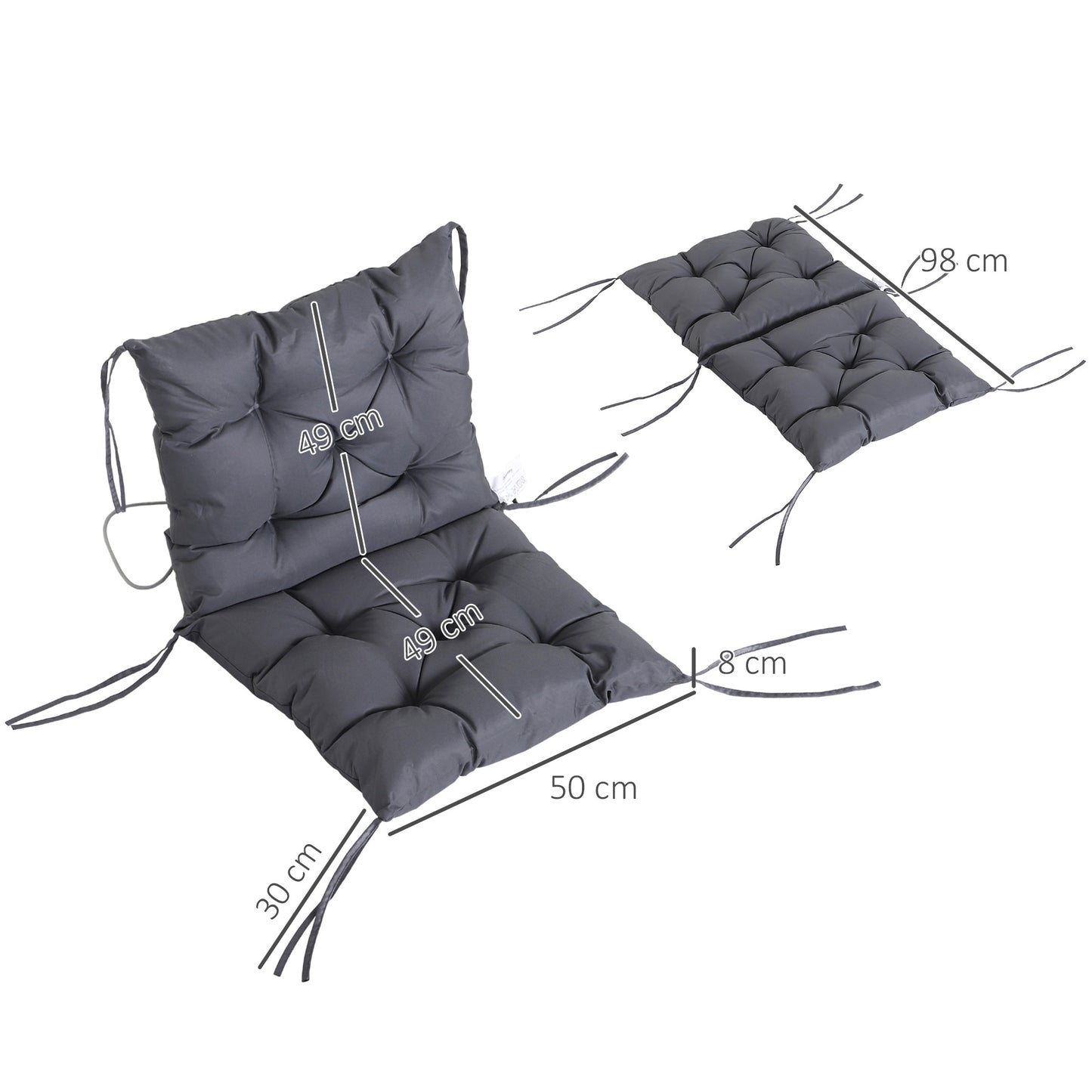 Outsunny Conjunto De 2 Cojines Para Silla Con Respaldo 50x98x8 Cm Gris Oscuro_2