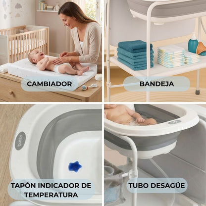 Bathby | Bañera Bebé 5 En 1 Plegable Con Soporte, Cambiador, Bandejas, Desagüe (gris Standard)_5