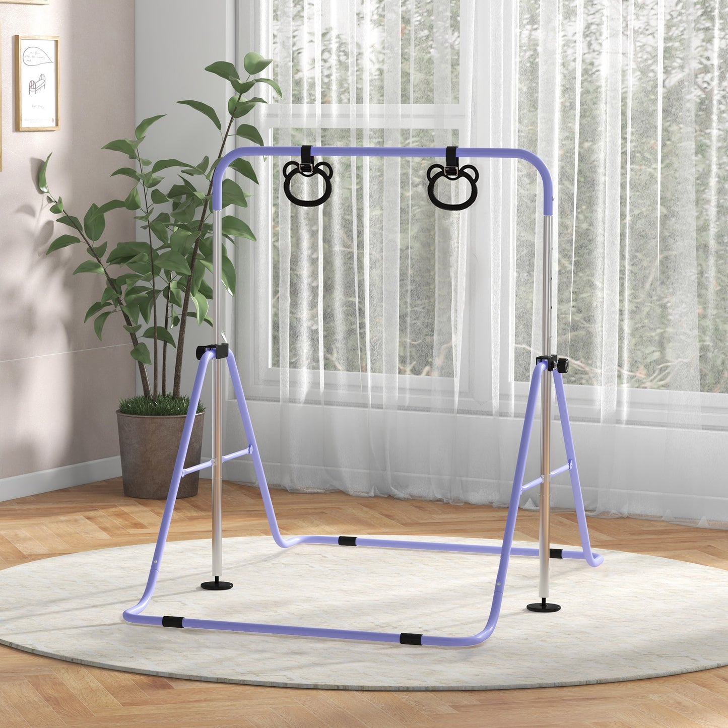 Homcom Barra De Gimnasia Para Niños Con Altura Ajustable En 5 Niveles Y Anillos_1