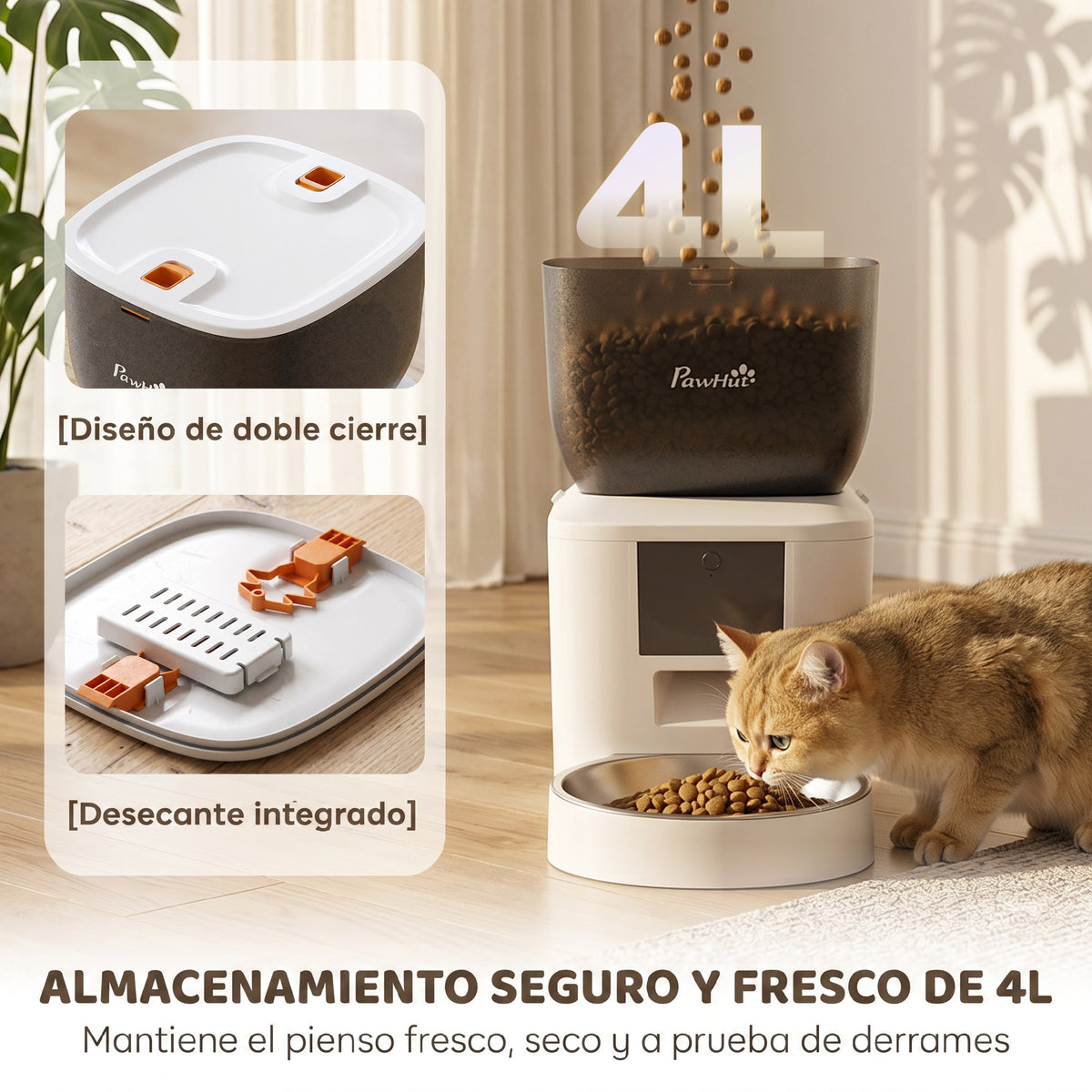 Pawhut Comedero Automático 4l Wifi 2.4g Control App Cuenco 1-10 Comidas Al Día_5