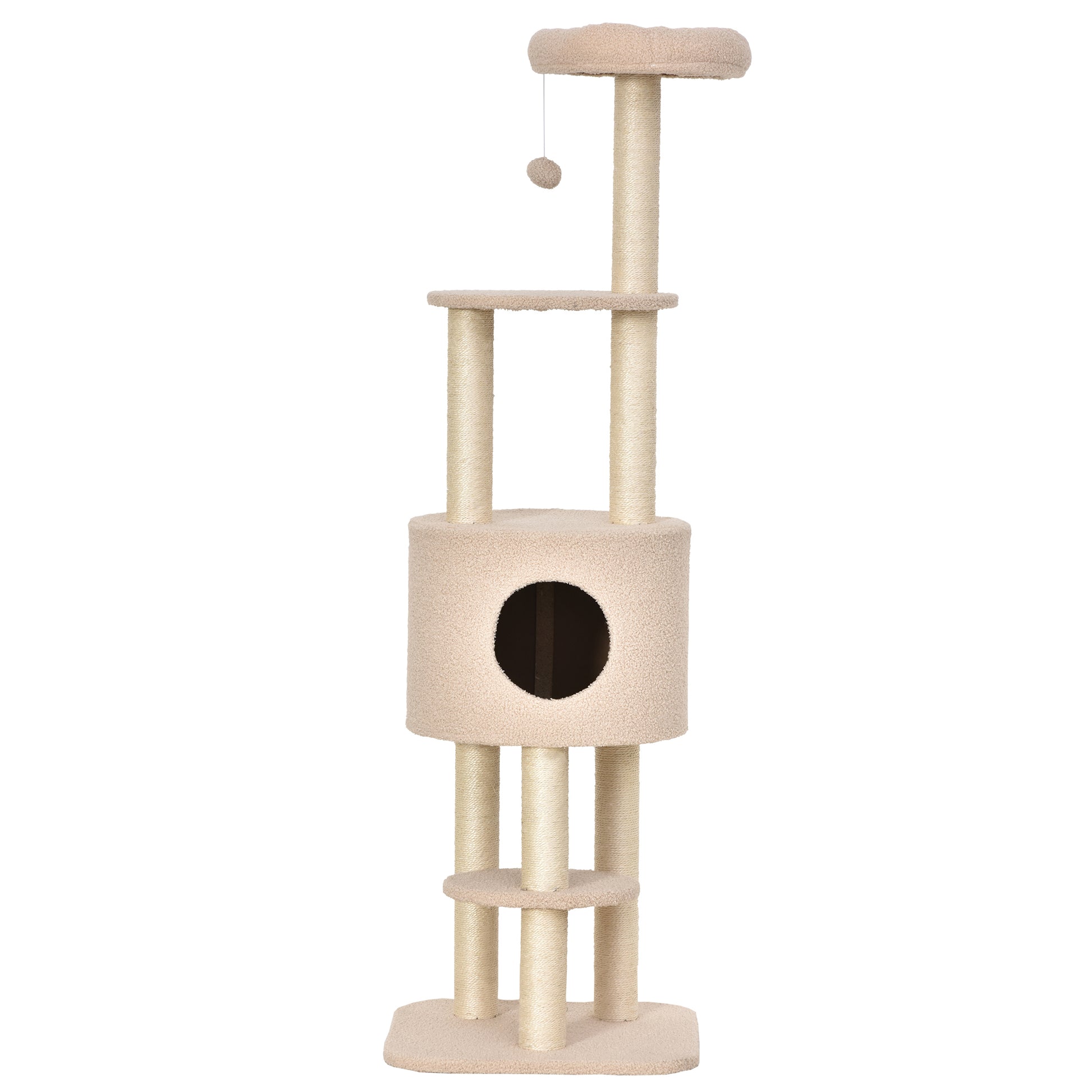 Pawhut Árbol Para Gatos Altura 148 Cm Con Postes De Sisal Y 3 Plataformas Beige_4