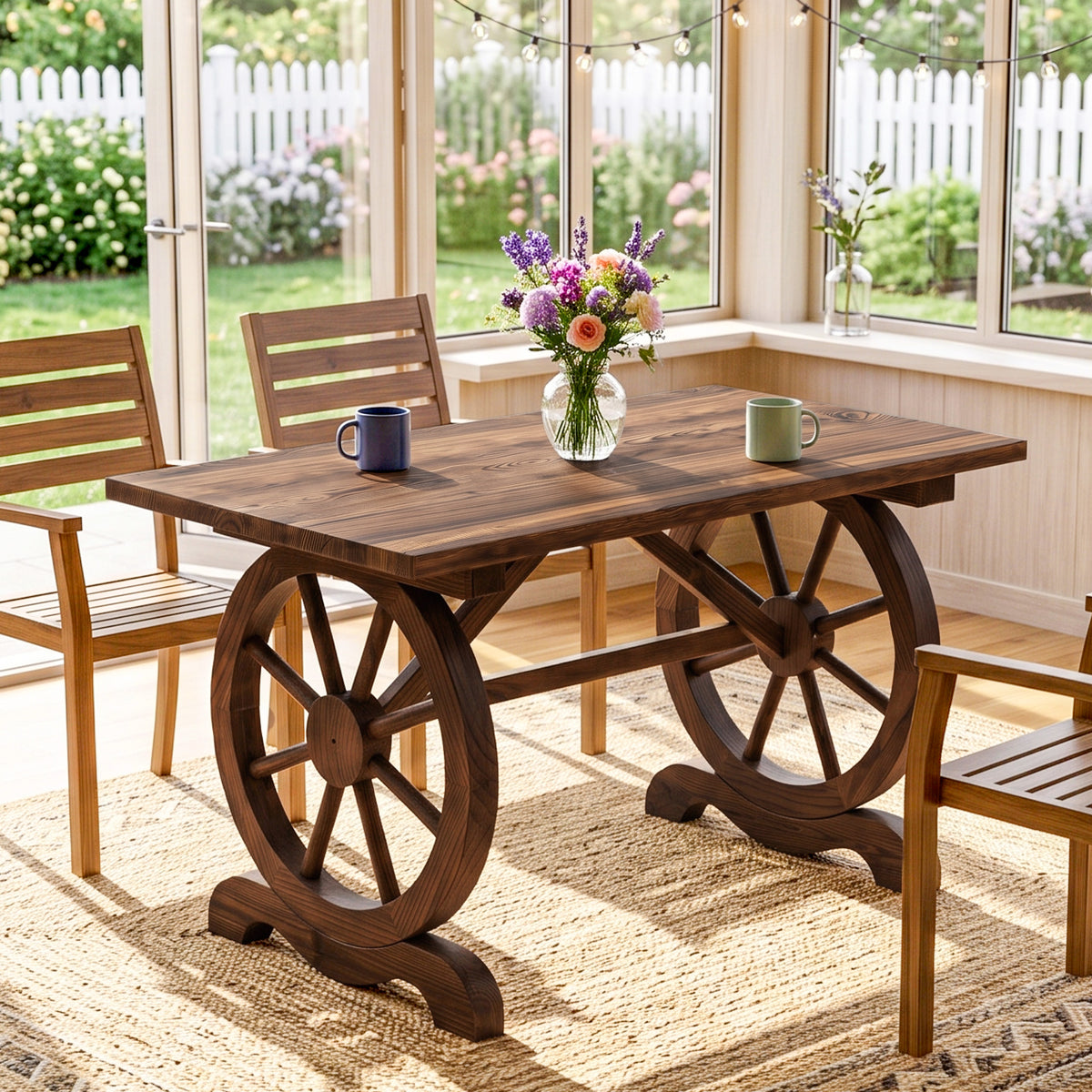 Outsunny Mesa De Jardín De Madera 110x60x65 Cm Con Patas En Forma De Rueda_4
