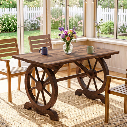 Outsunny Mesa De Jardín De Madera 110x60x65 Cm Con Patas En Forma De Rueda_4