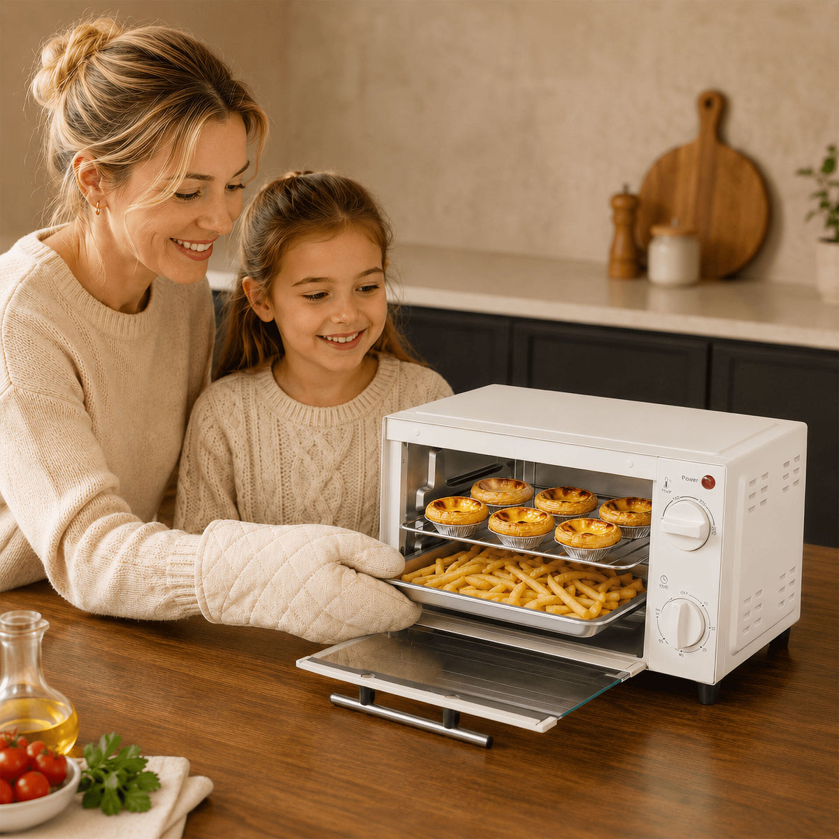 Homcom Mini Horno Eléctrico 9l 50w Con Temperatura Ajustable Temporizador Crema_4