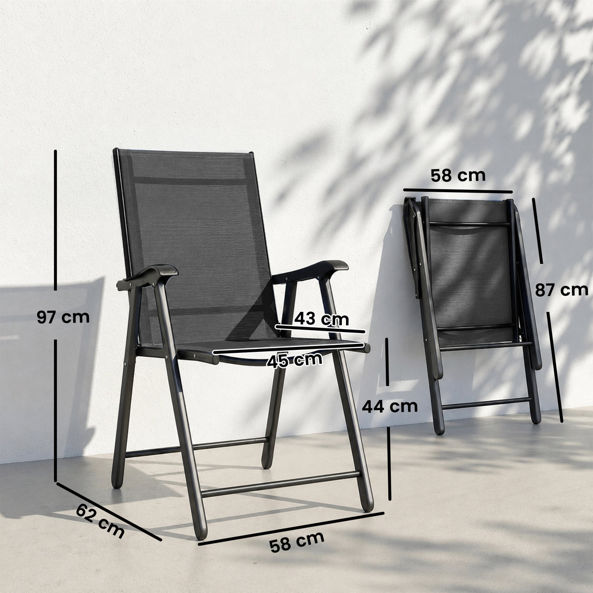 Outsunny Pack De 4 Sillas De Camping Plegables Tela Textilene 58x62x97 Cm Negro_2