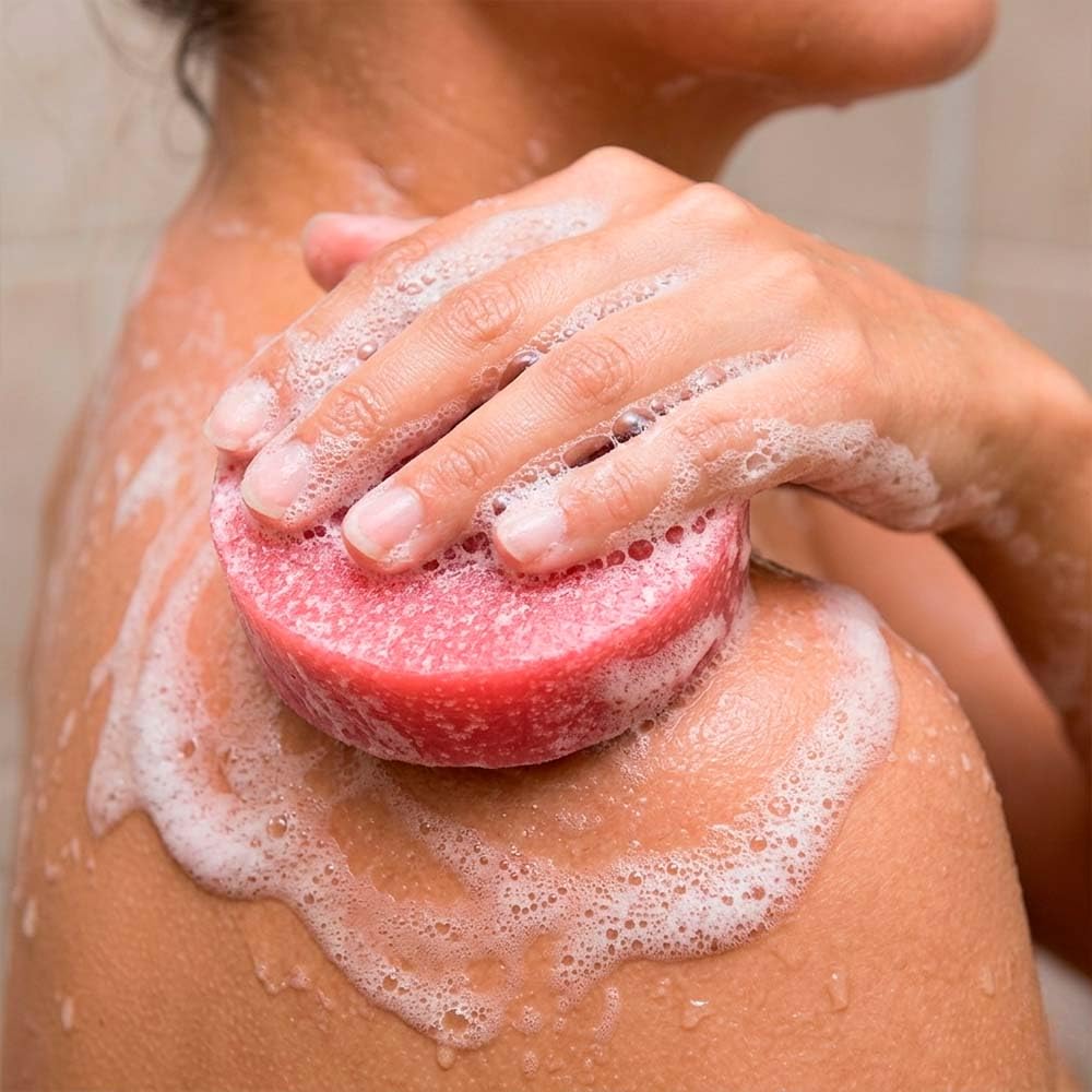 4 Esponjas Jabonosas Varios Usos. Aroma Fresa. Ideal Para Viaje O Gym. Todo Tipo De Piel. Con Aceite De Rosa Mosqueta_1