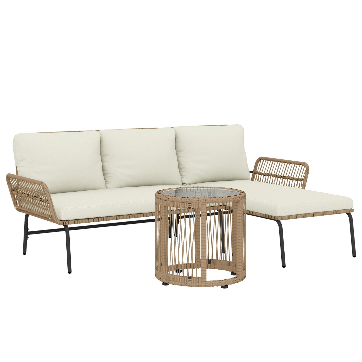 Muebles De Jardín Ratán Outsunny Con Cojines Crema Para Patio_0