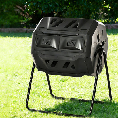 Outsunny Compostador De Tambor Giratorio 160l De Doble Cámara Marco De Acero_1