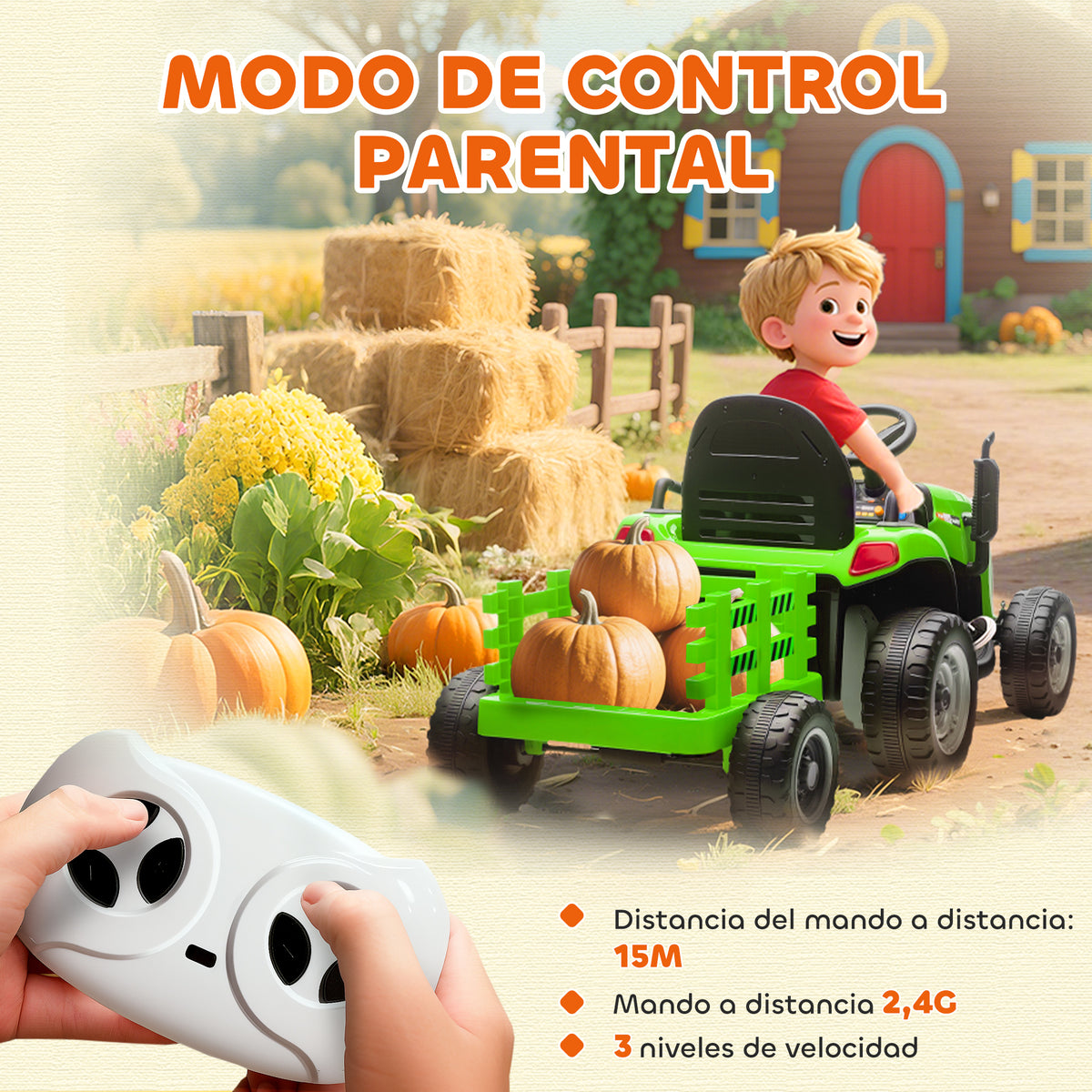 Aiyaplay Tractor Eléctrico Para Niños Con Remolque Desmontable Verde_5