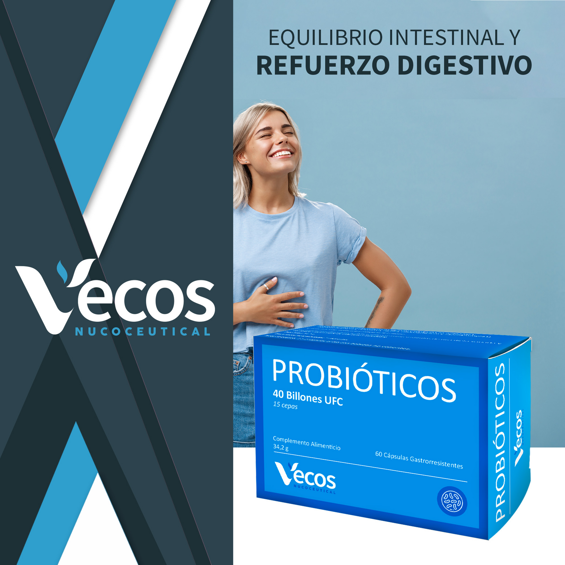 Probióticos Liofilizados Vecos 60 Cápsulas Flora Intestinal Y Confort Digestivo | 15 Cepas_1
