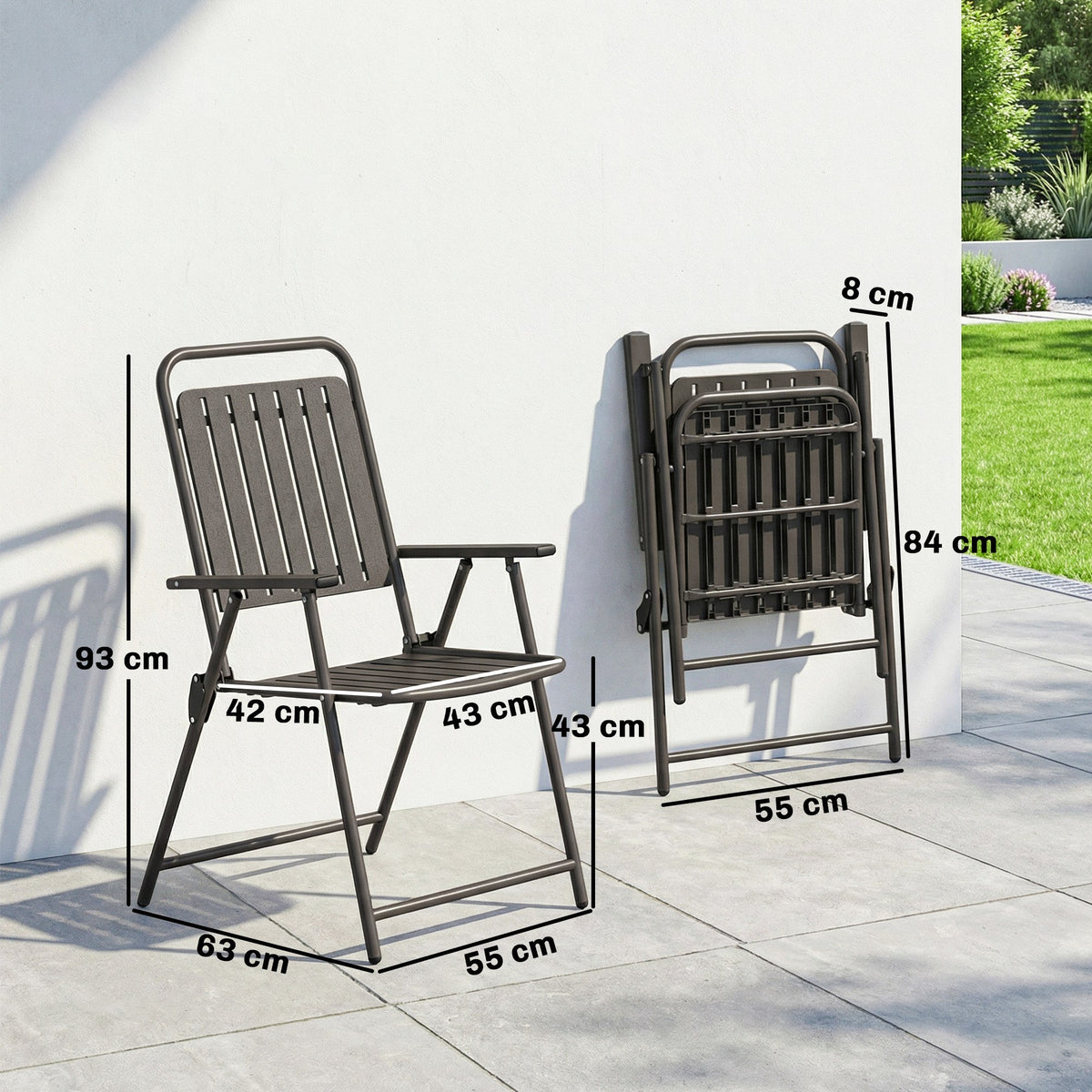 Sillas De Jardín Outsunny Metal, Pp Marrón 55x63x93 Cm_2
