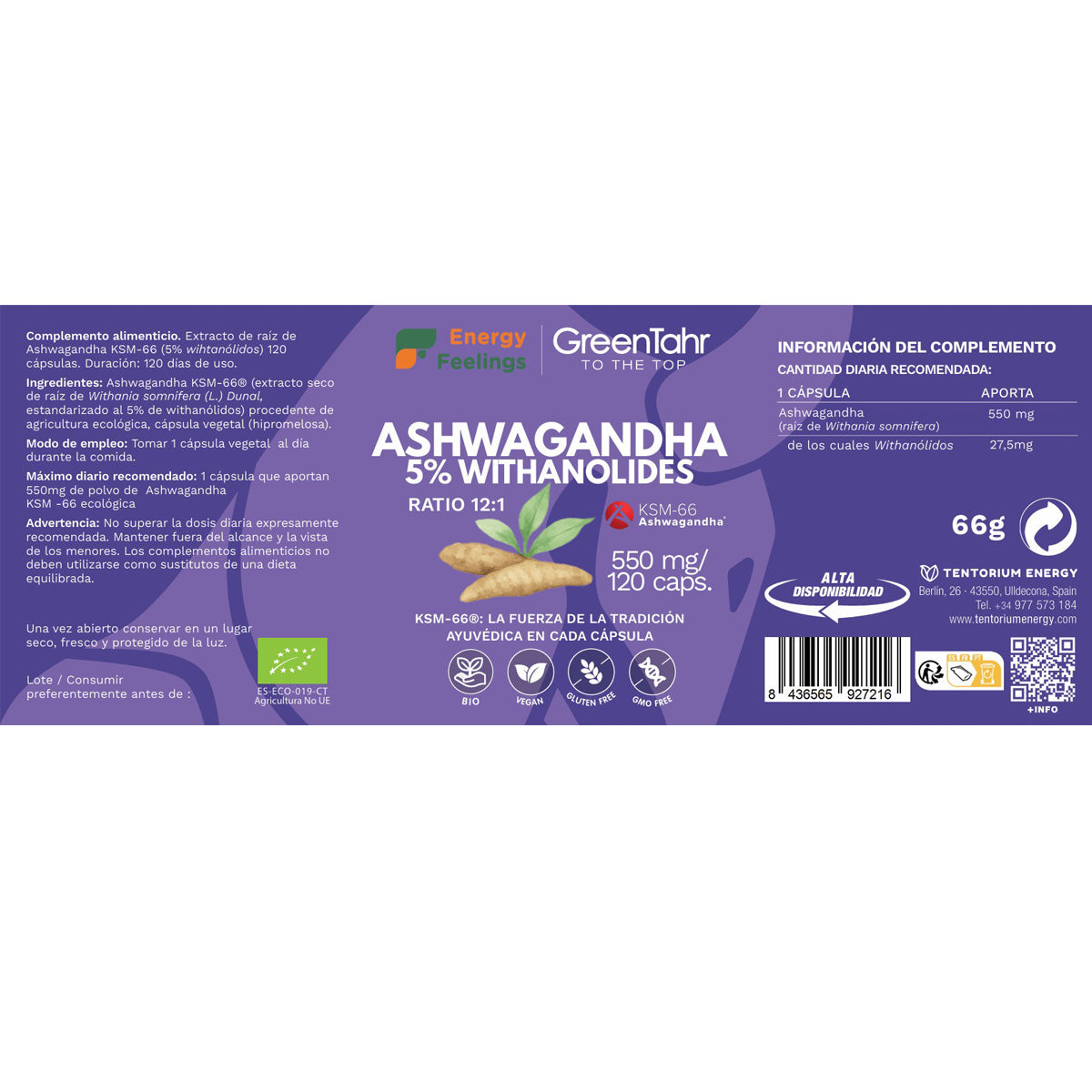 Ashwagandha KSM66 ECO Energy Feelings 120 cápsulas