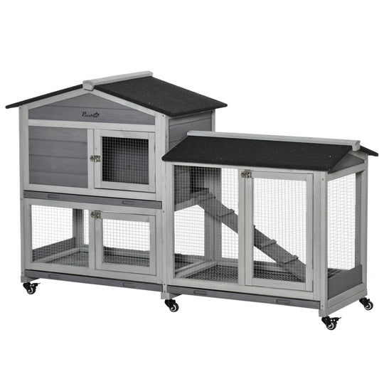 Conejera De Madera Pawhut Madera De Abeto, Acero Gris Claro 157.4x53x99.5 Cm_0