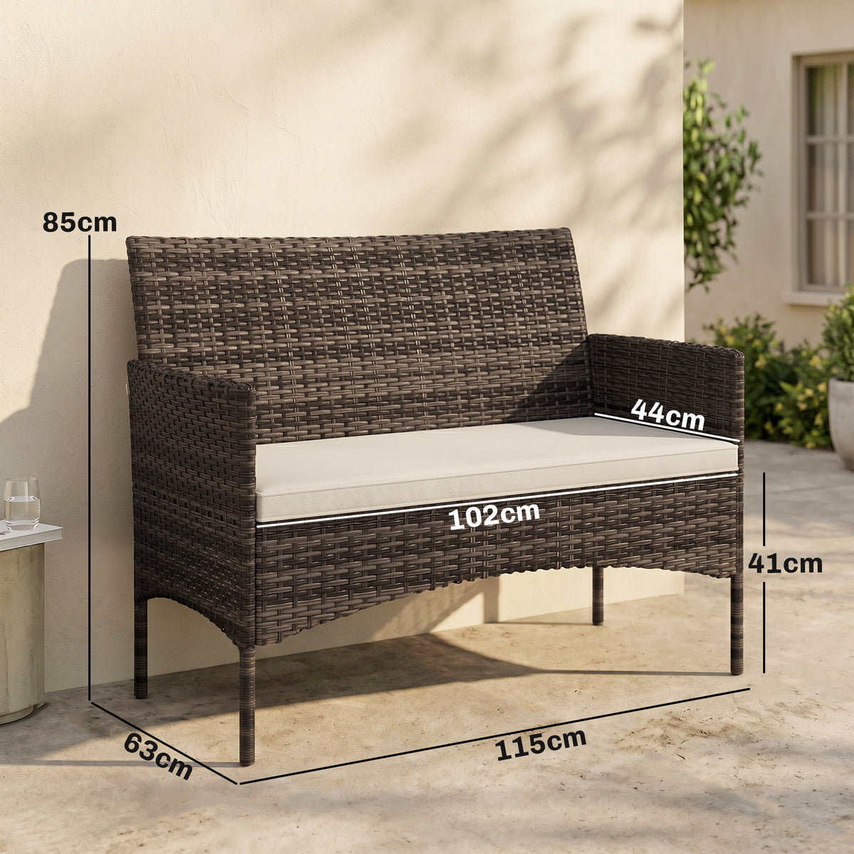 Sofá De Ratán Outsunny Ratán Pe, Acero Caqui 115x63x85 Cm_2