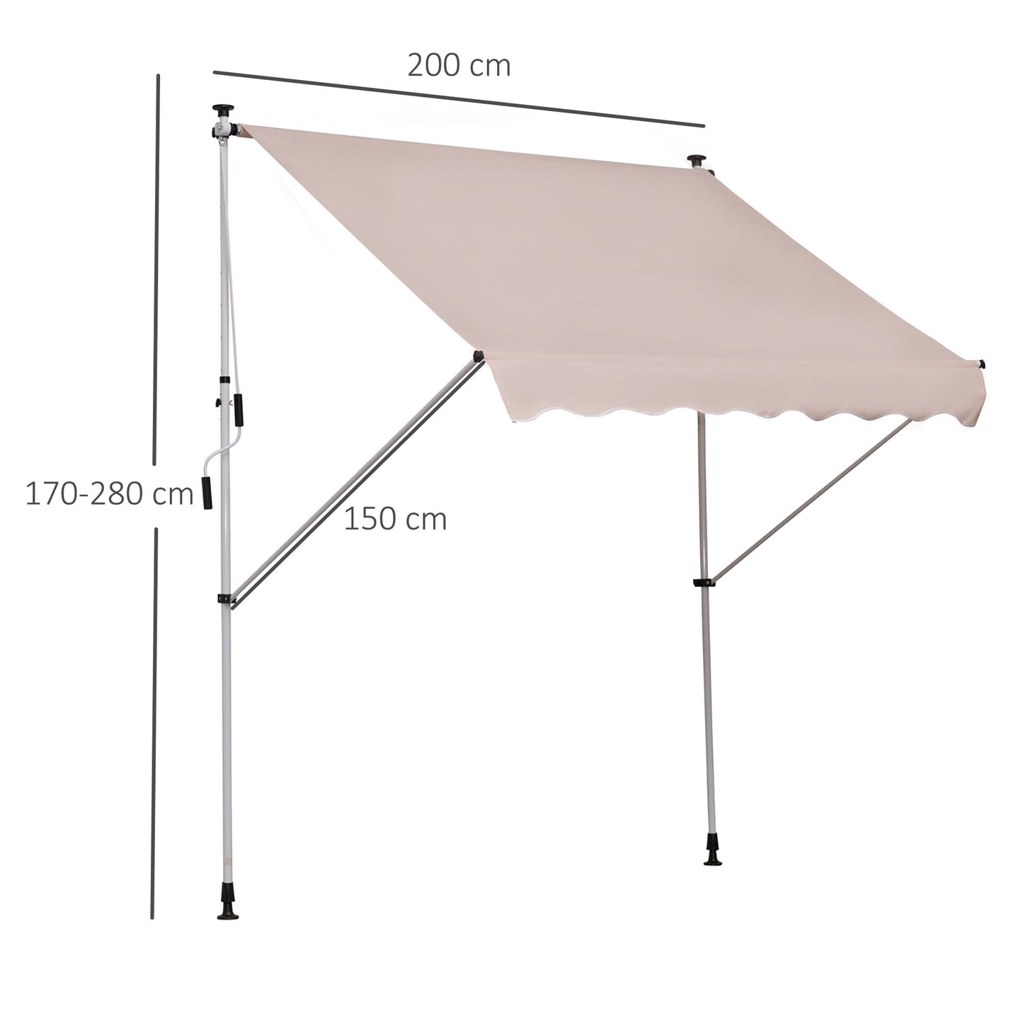 Outsunny Toldo Manual Retráctil 200x150x170-280cm Con Manivela Para Terraza_2