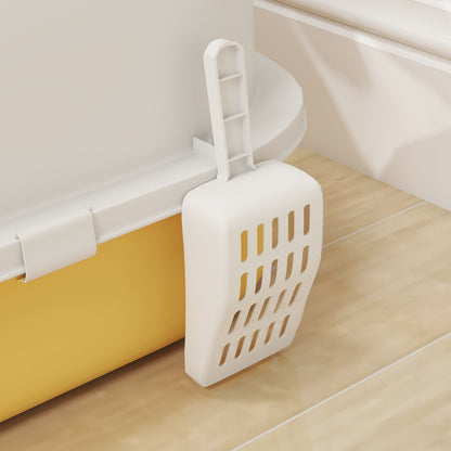 Pawhut Arenero Para Gatos Cubierto Con Bandeja Pala Y Asa Amarillo Y Blanco_4