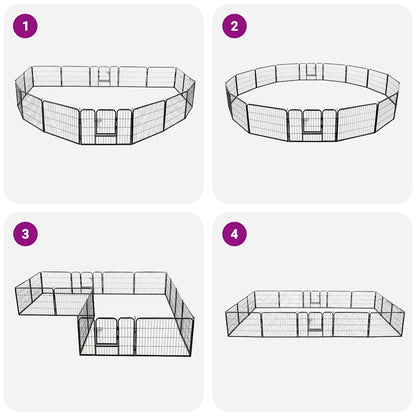 Corral Para Perros 16 Paneles De Acero 60x80 Cm Negro_3