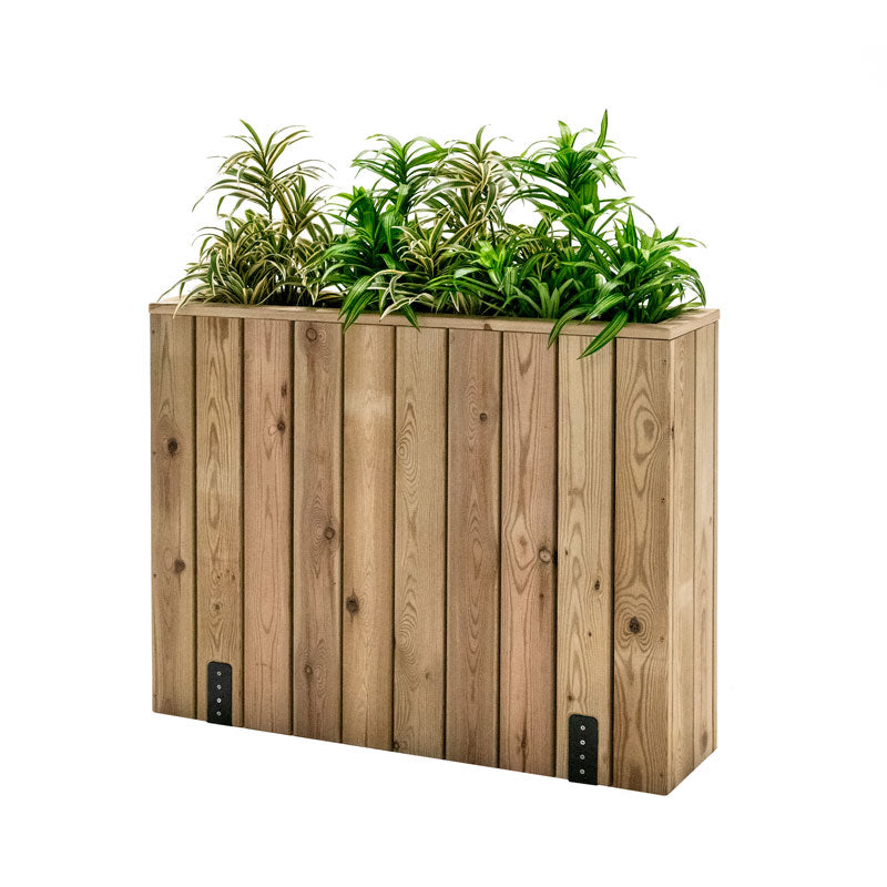 Jardinera Alta De Madera Con Anclaje Al Suelo 100 X 24 X 80 Cm Para Separar Terrazas Hortalia_0