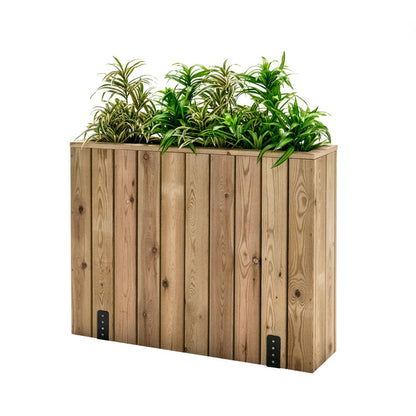 Jardinera Alta De Madera Con Anclaje Al Suelo 100 X 24 X 80 Cm Para Separar Terrazas Hortalia_0