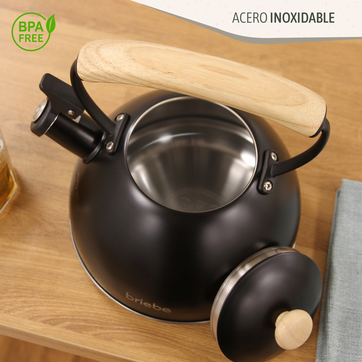 Briebe Nordic Set Tostadora Pan Ranura Ancha 2 Rebanadas + Tetera 2,3l Acero Inox, Inducción Libre Bpa, Skt1177blk,negro_5