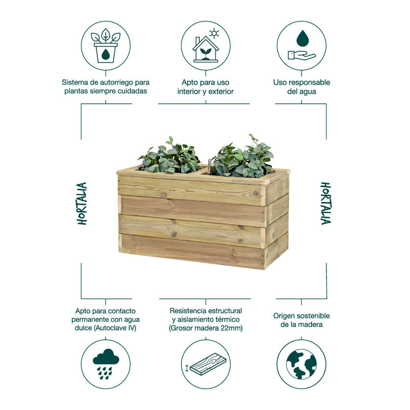 Jardinera Con Autorriego De Madera Nidum Basic Interior Y Exterior Hortalia 75x40x40 Cm_4