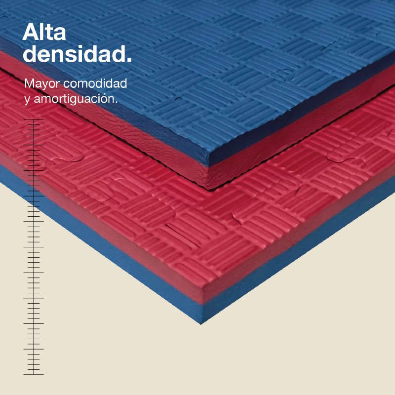 Jowy Tatami Puzzle 2,5cm 100x100cm, Pack 4 Unidades – Superficie 5 Líneas Rojo/azul_1