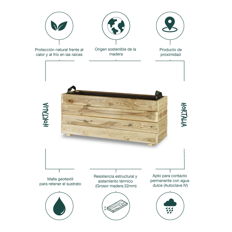 Jardinera Rectangular De Madera Tratada Para Exterior Ghio Hortalia 90x30x40 Cm_4
