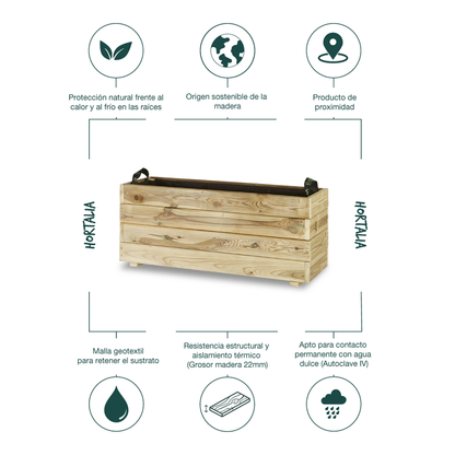 Jardinera Rectangular De Madera Tratada Para Exterior Ghio Hortalia 90x30x40 Cm_4