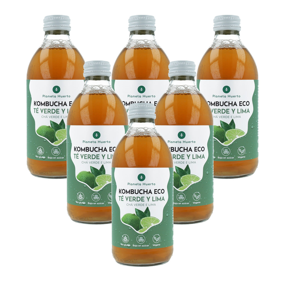Pack 6x Kombucha ECO té verde y lima Planeta Huerto 330 ml