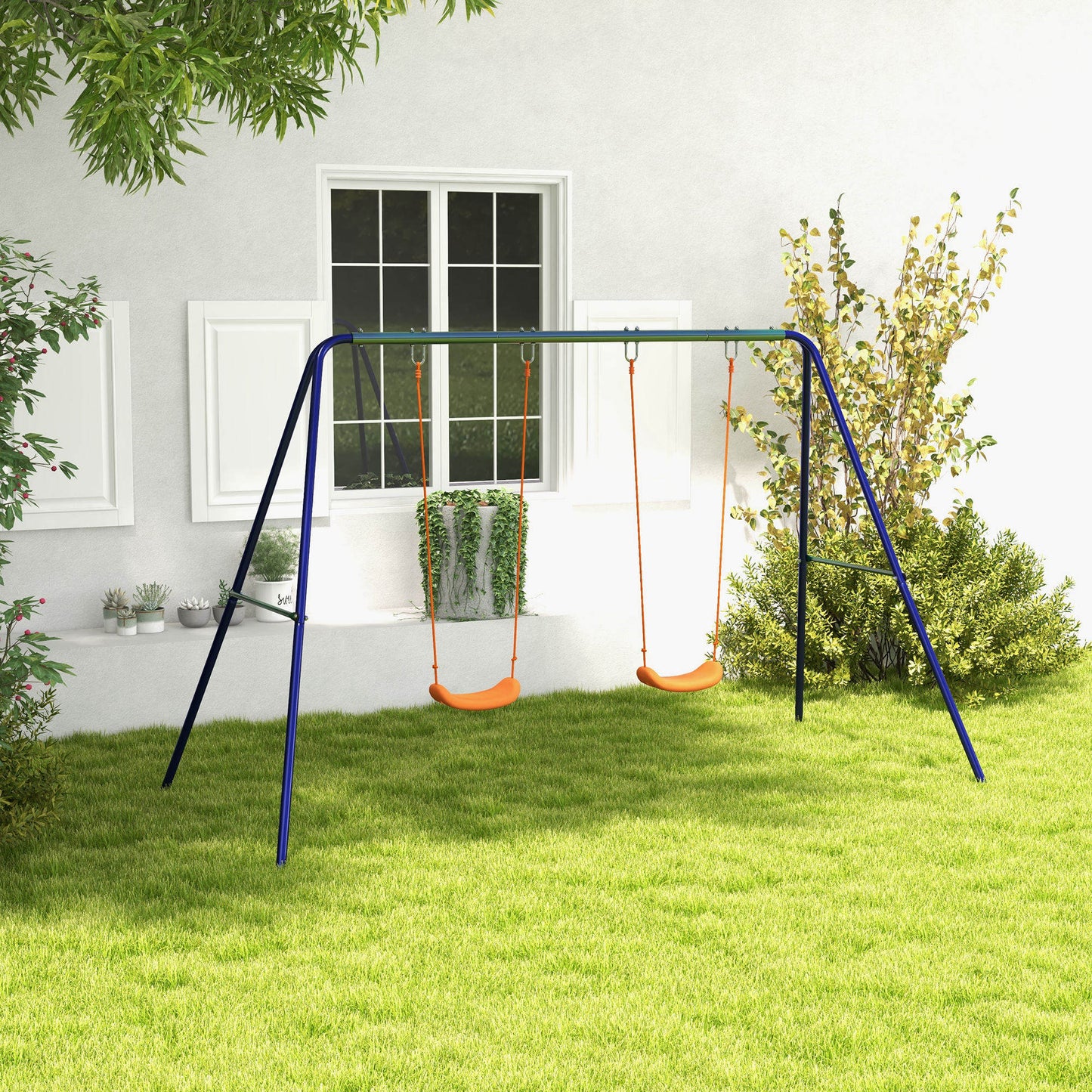 Outsunny Columpio Infantil Con 2 Sillas Y Soporte De Metal Multicolor_1