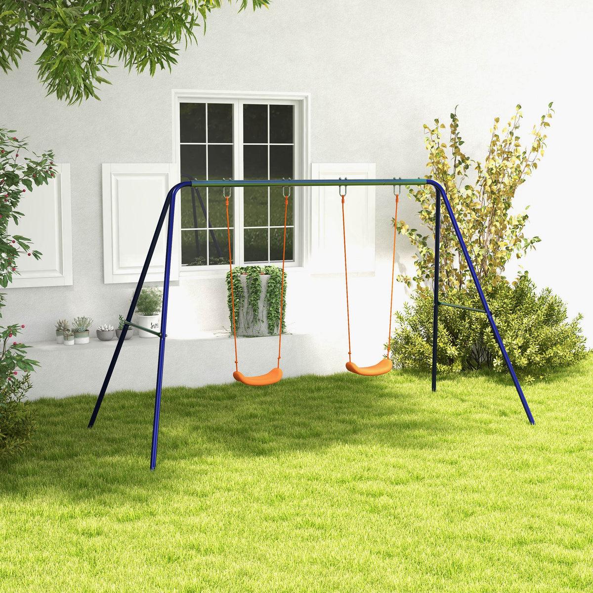 Outsunny Columpio Infantil Con 2 Sillas Y Soporte De Metal Multicolor_1