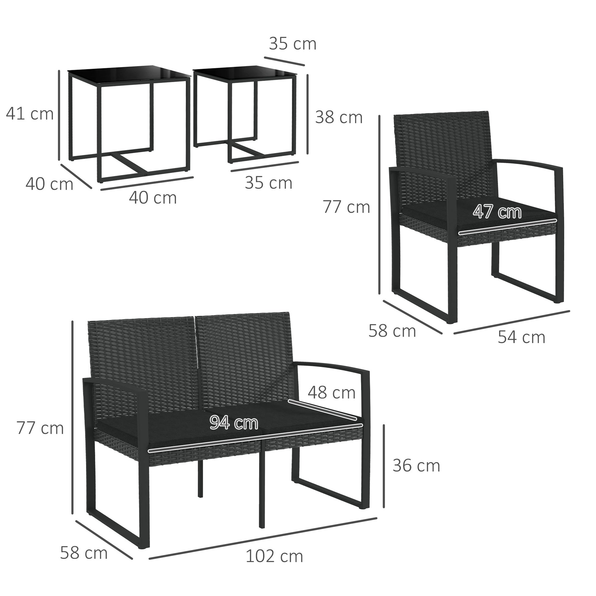 Outsunny Conjunto De Muebles De Jardín De Ratán Sintético De 5 Piezas Negro_2
