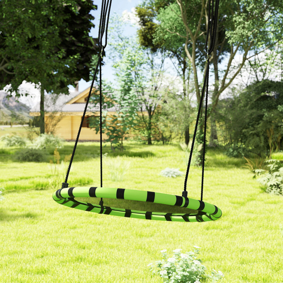 Aiyaplay Columpio Para Niños Redondo Ajustable Ø100x180 Cm Negro Y Verde_1