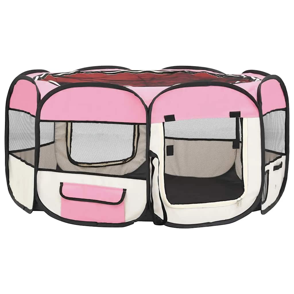 Parque De Perros Plegable Y Bolsa Transporte Rosa 145x145x61cm_5