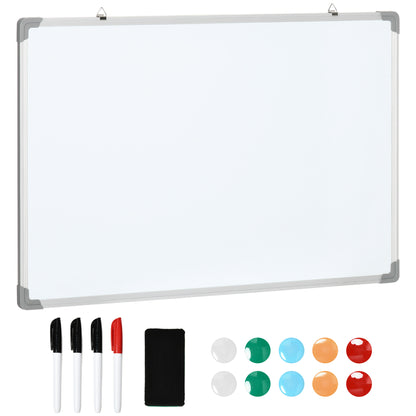 Homcom Pizarra Magnética Con Marco De Aleación Aluminio 90x60 Cm Borrado En Seco_0