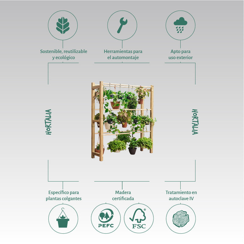 Expositor De Madera Para Plantas Colgantes Pothus Hortalia_4