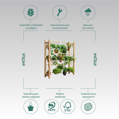 Expositor De Madera Para Plantas Colgantes Pothus Hortalia_4