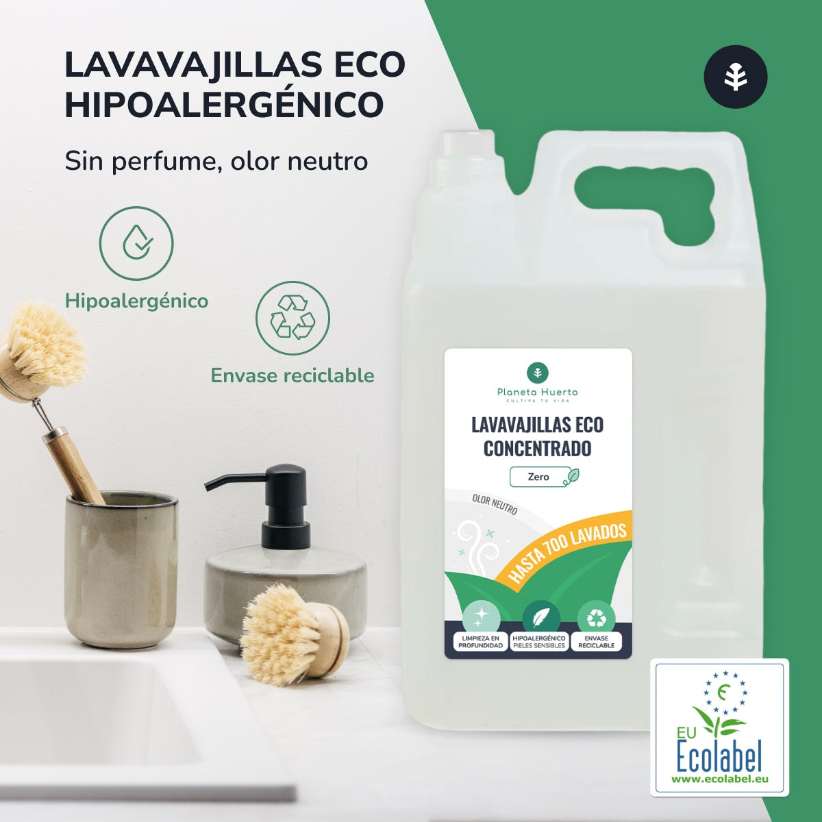 Lavavajillas Manual Hipoalergénico Sin perfume Eco Planeta Huerto 5l