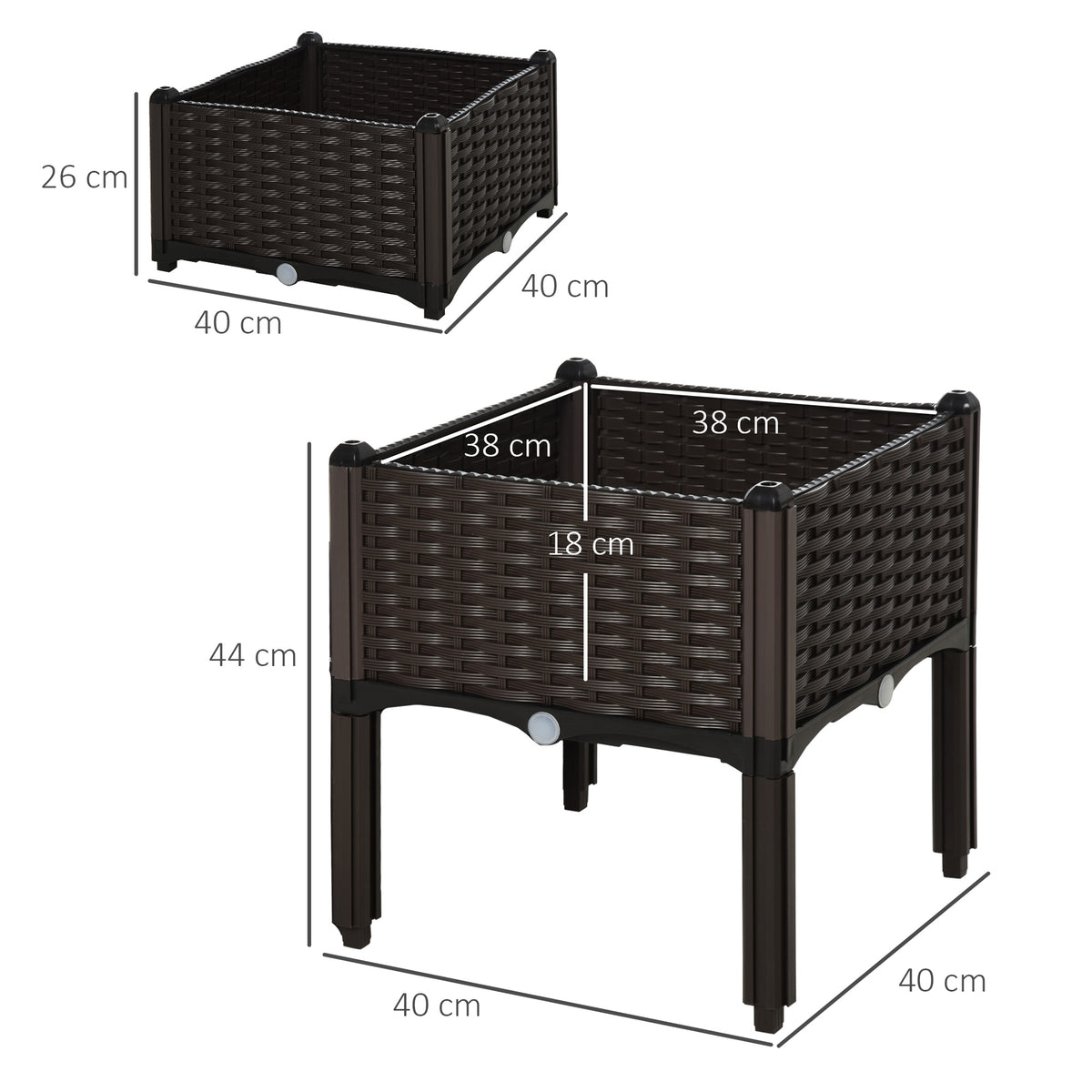 Outsunny Conjunto 2 Jardineras Cuadradas Con Agujeros Drenaje 40x40x26/44cm_2