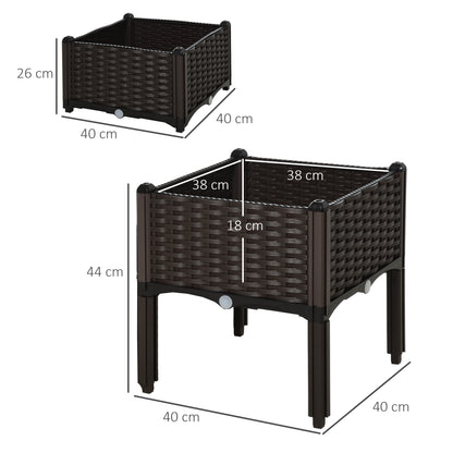 Outsunny Conjunto 2 Jardineras Cuadradas Con Agujeros Drenaje 40x40x26/44cm_2