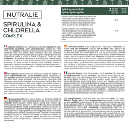 Nutralie Espirulina &amp; Chlorella 1800mg energía y fuerza 180 cápsulas