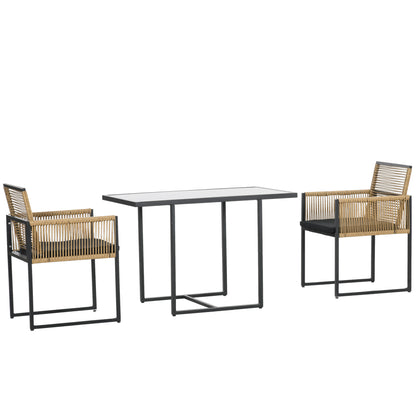 Outsunny Conjunto De Mesa Y Sillas De Jardín Exterior De 3 Piezas Natural Negro_0