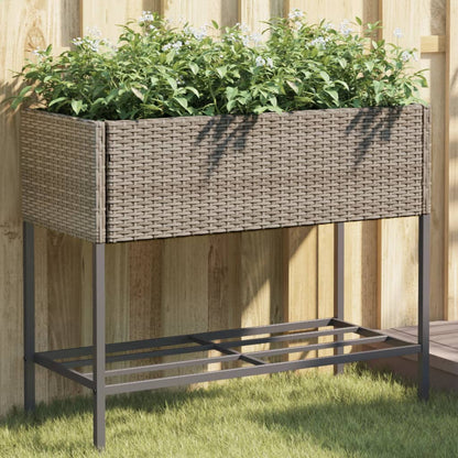 Jardineras Con Estante 2 Uds Ratán Sintético Gris 90x40x75 Cm_1