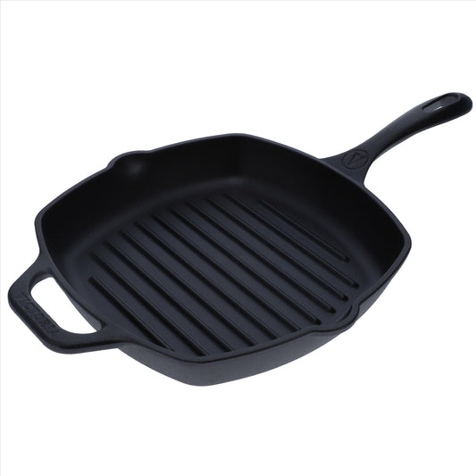 Victoria Sartén Grill Hierro Fundido Esmaltado Inducción 25x25cm Apta Fuego Barbacoa, Cast Iron Skillet, 39561, Negro_0