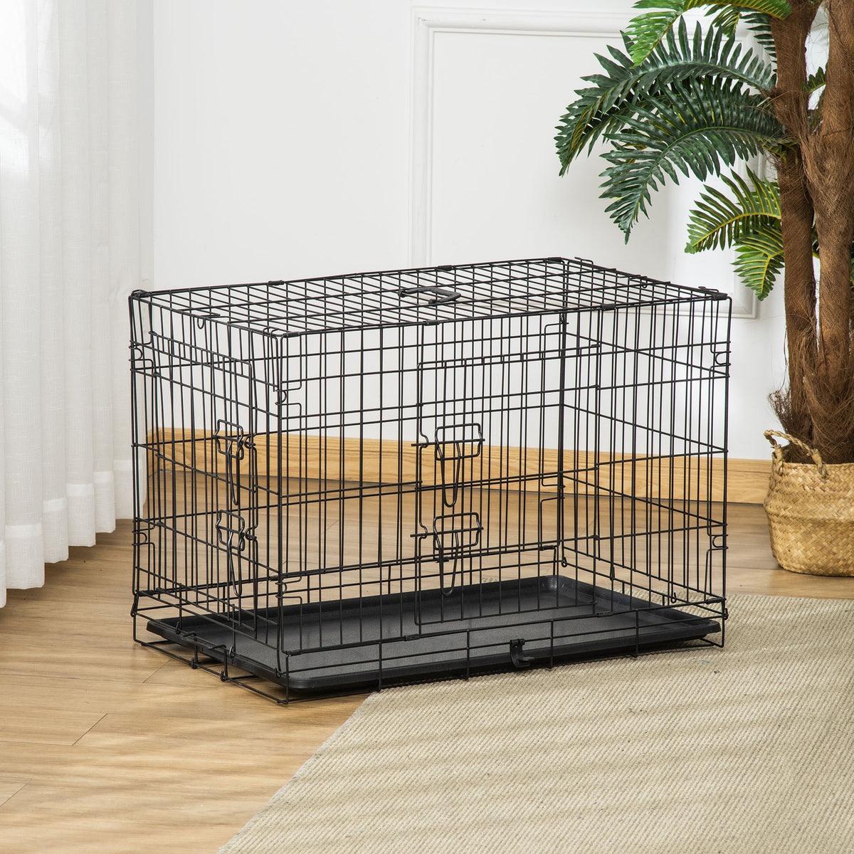Pawhut Transportín De Perro De 2 Puertas Plegable Con Asa 75x48,5x53cm Negro_3